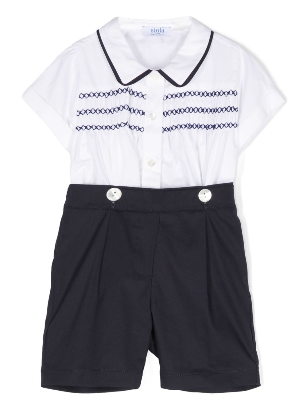 Shirred cotton shorts set - Blue