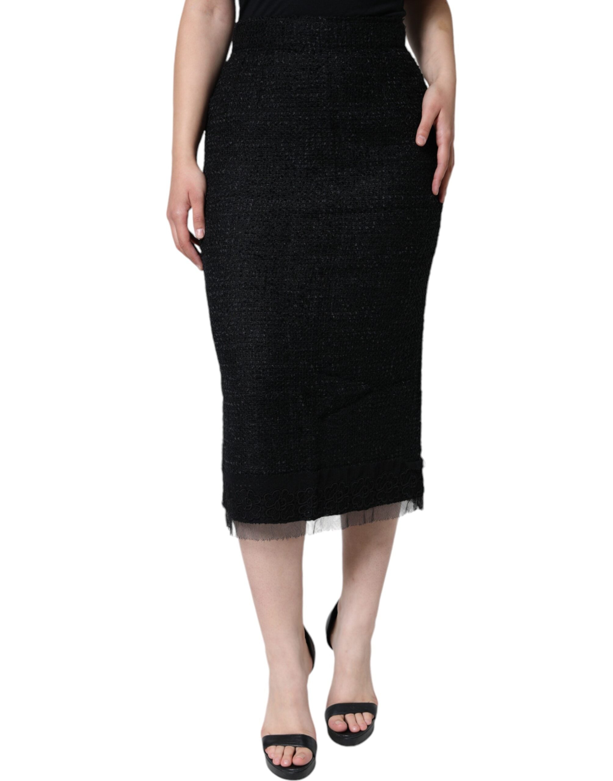Virgin Wool Pencil Cut Skirt — Black