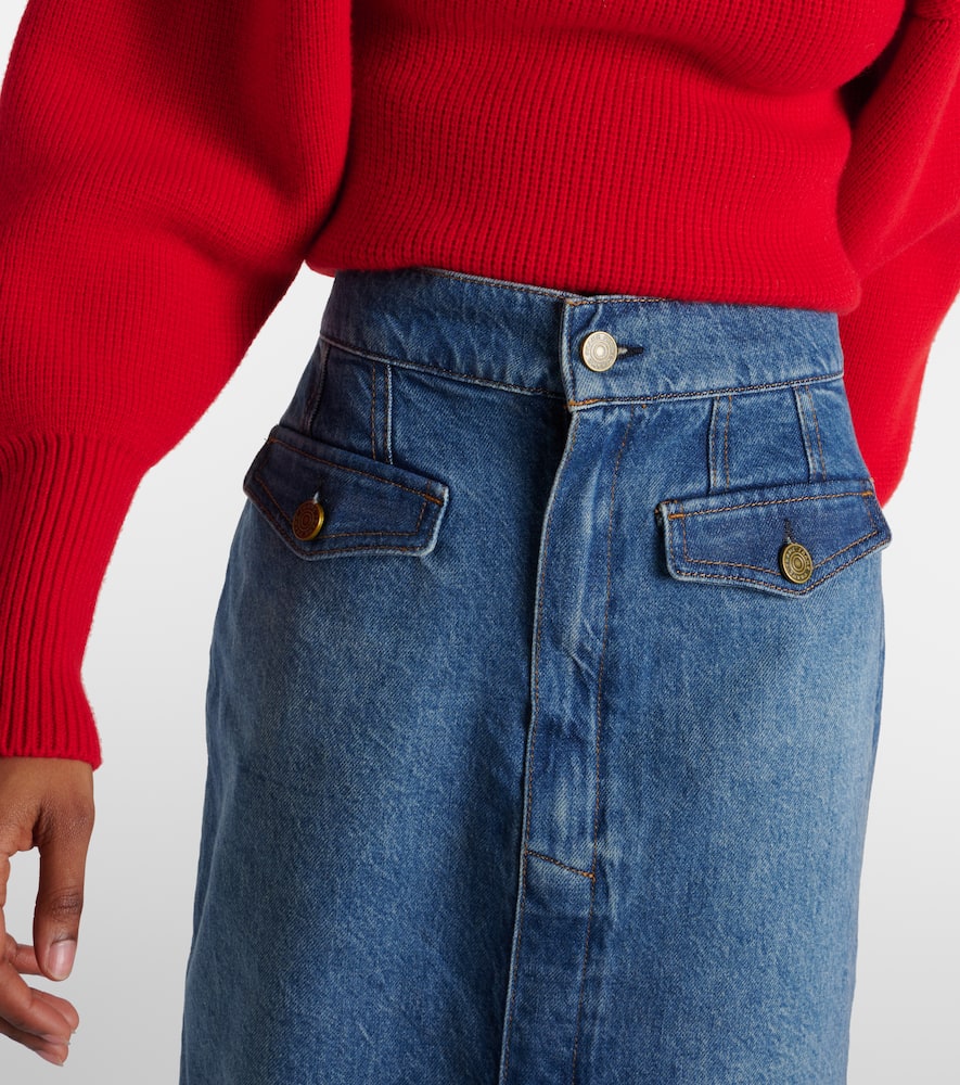 High-rise denim midi skirt
