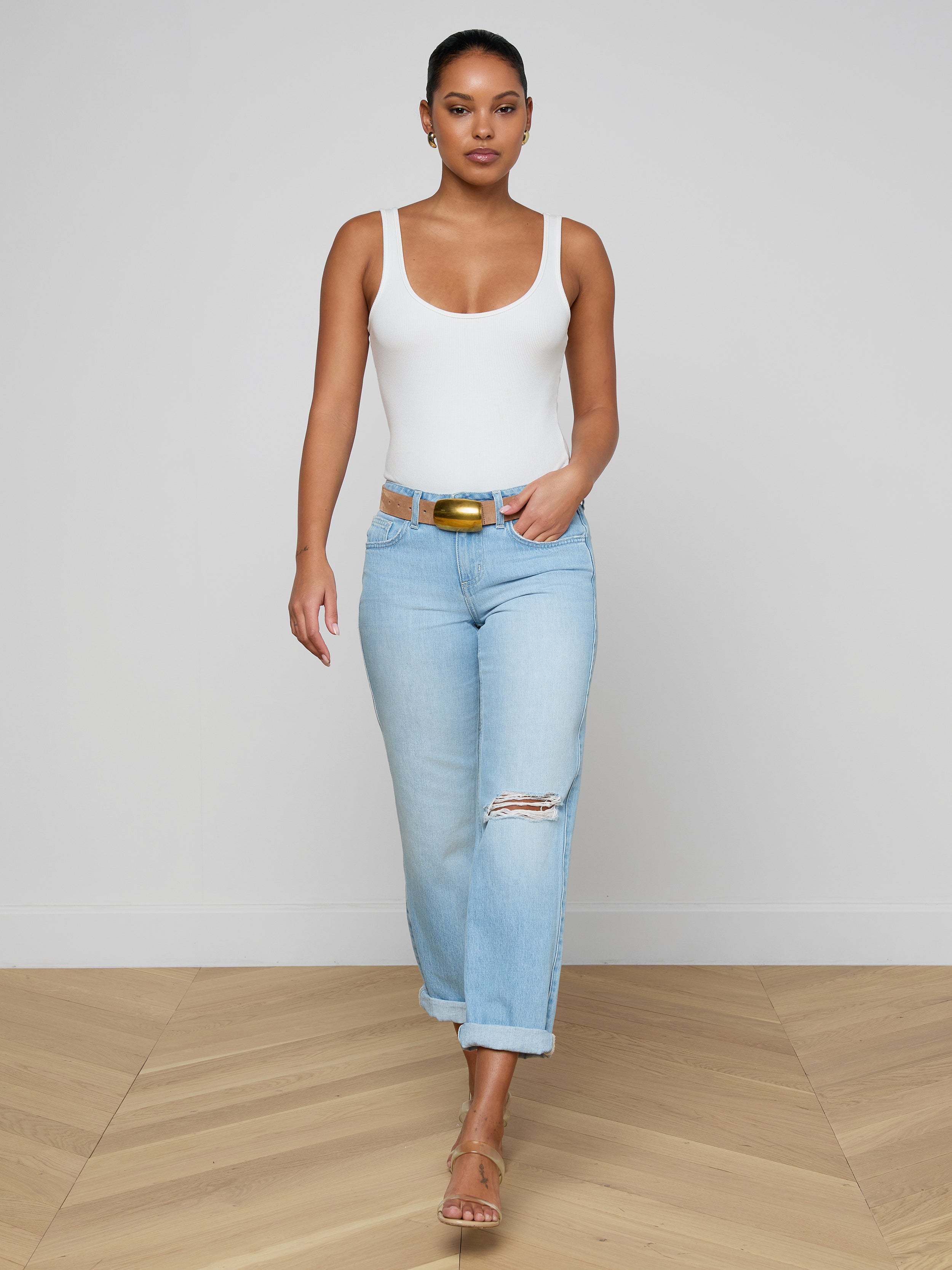 Nevia Slouchy Straight-Leg Jean In Brea Destruct
