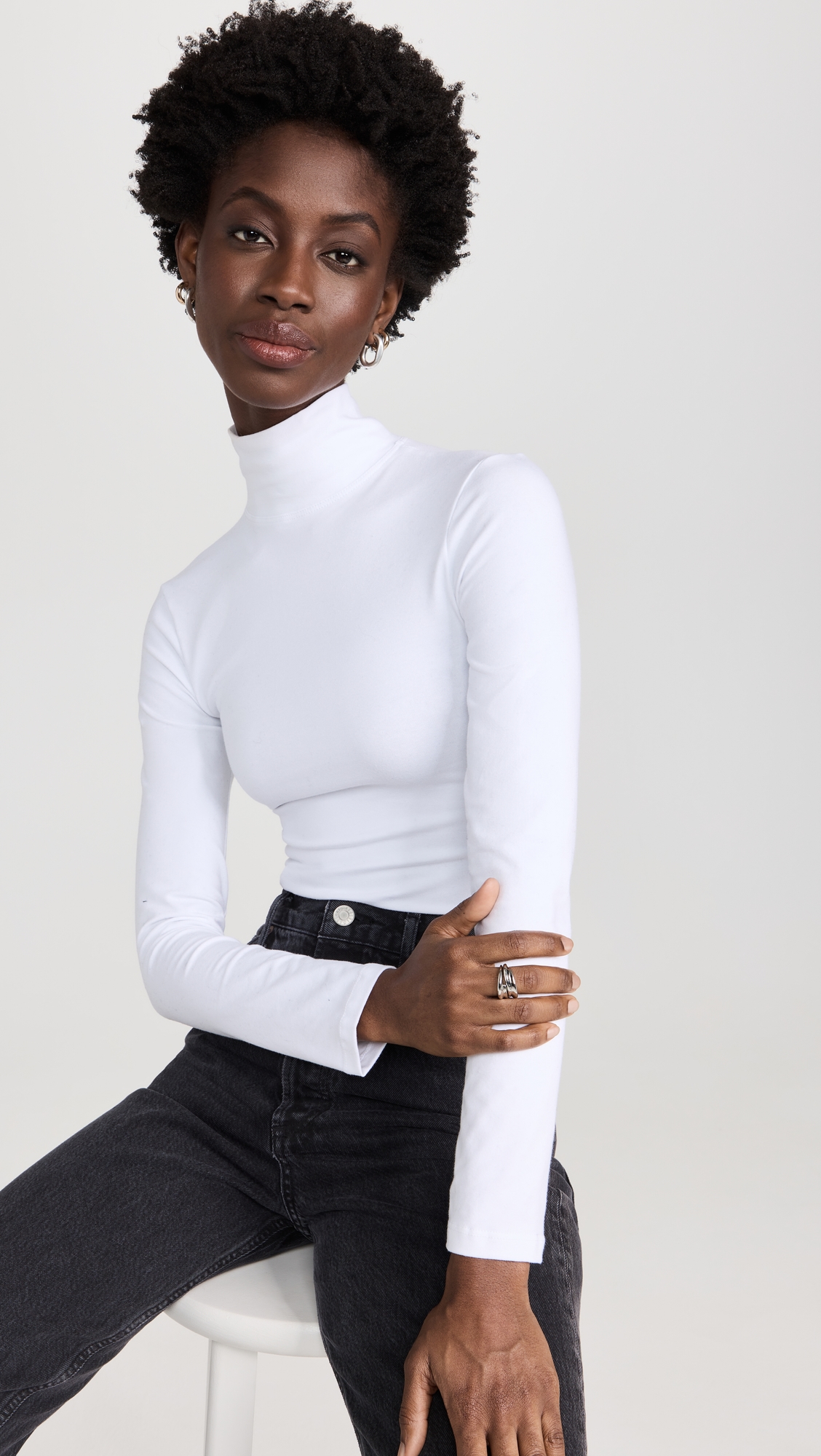 Power Player Turtleneck Thong Bodysuit White