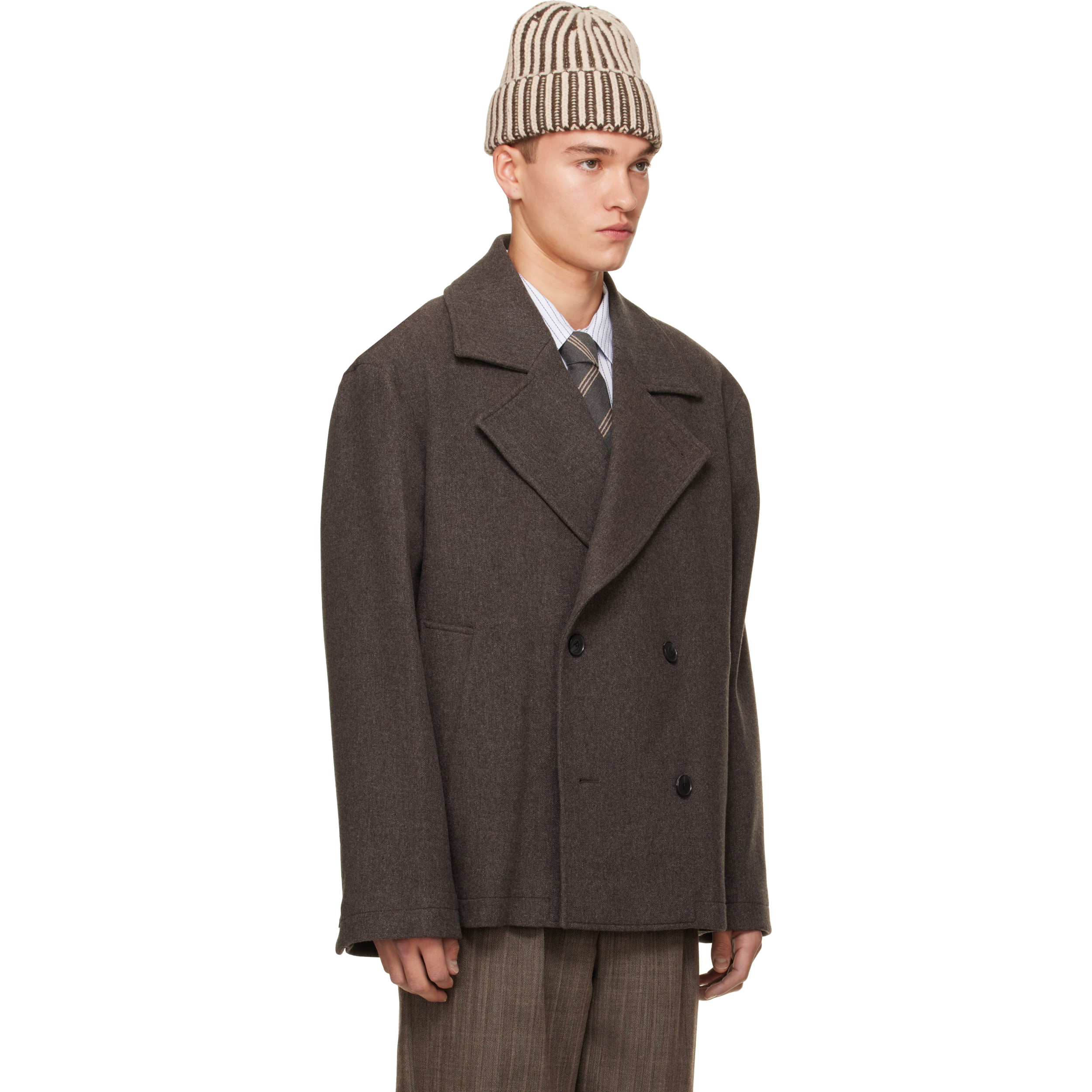 Brown Sentence Peacoat Jacket