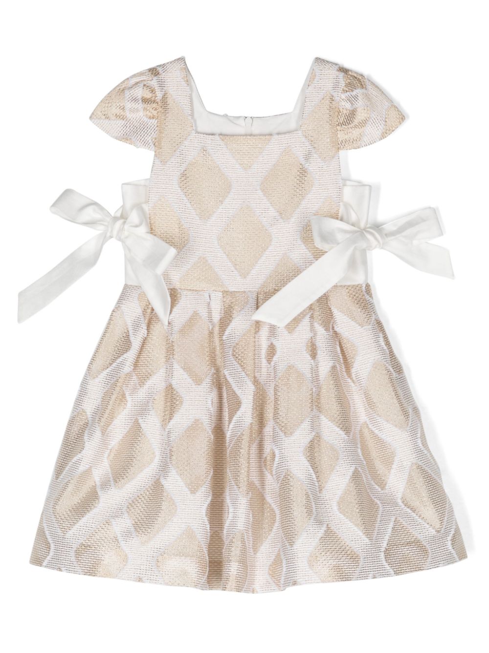 Bow-detailing mesh flared dress - Neutrals