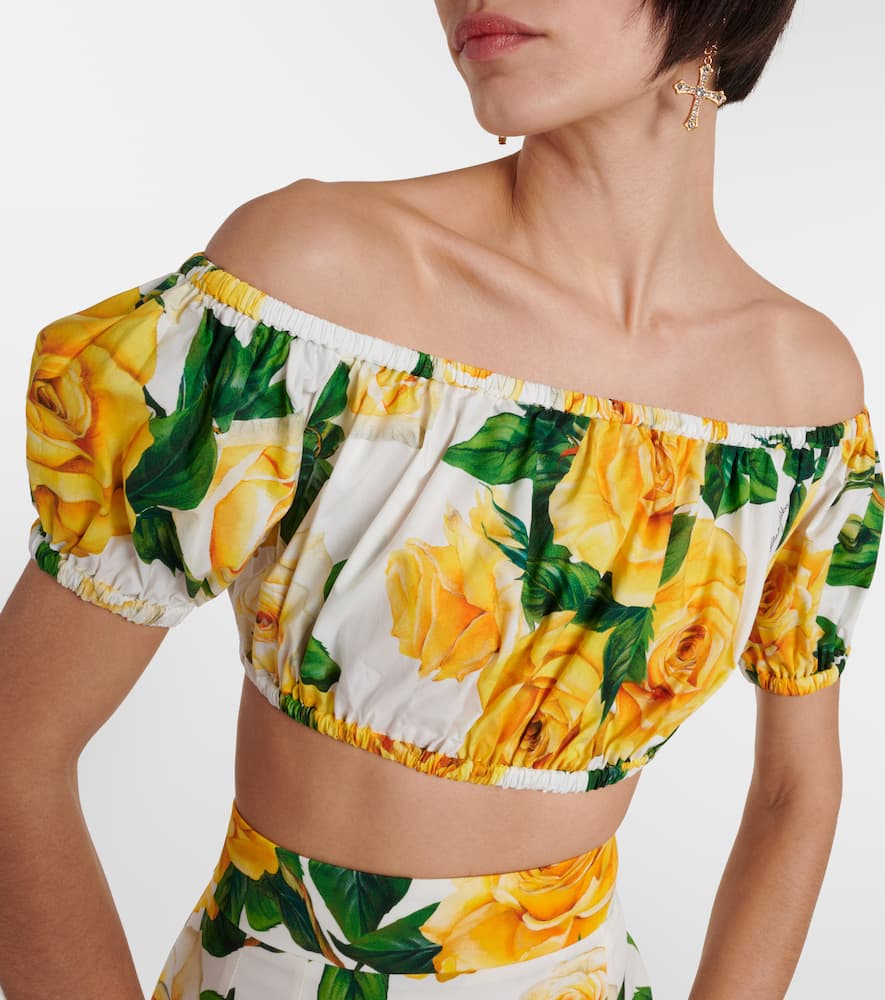 Floral off-shoulder cotton crop top