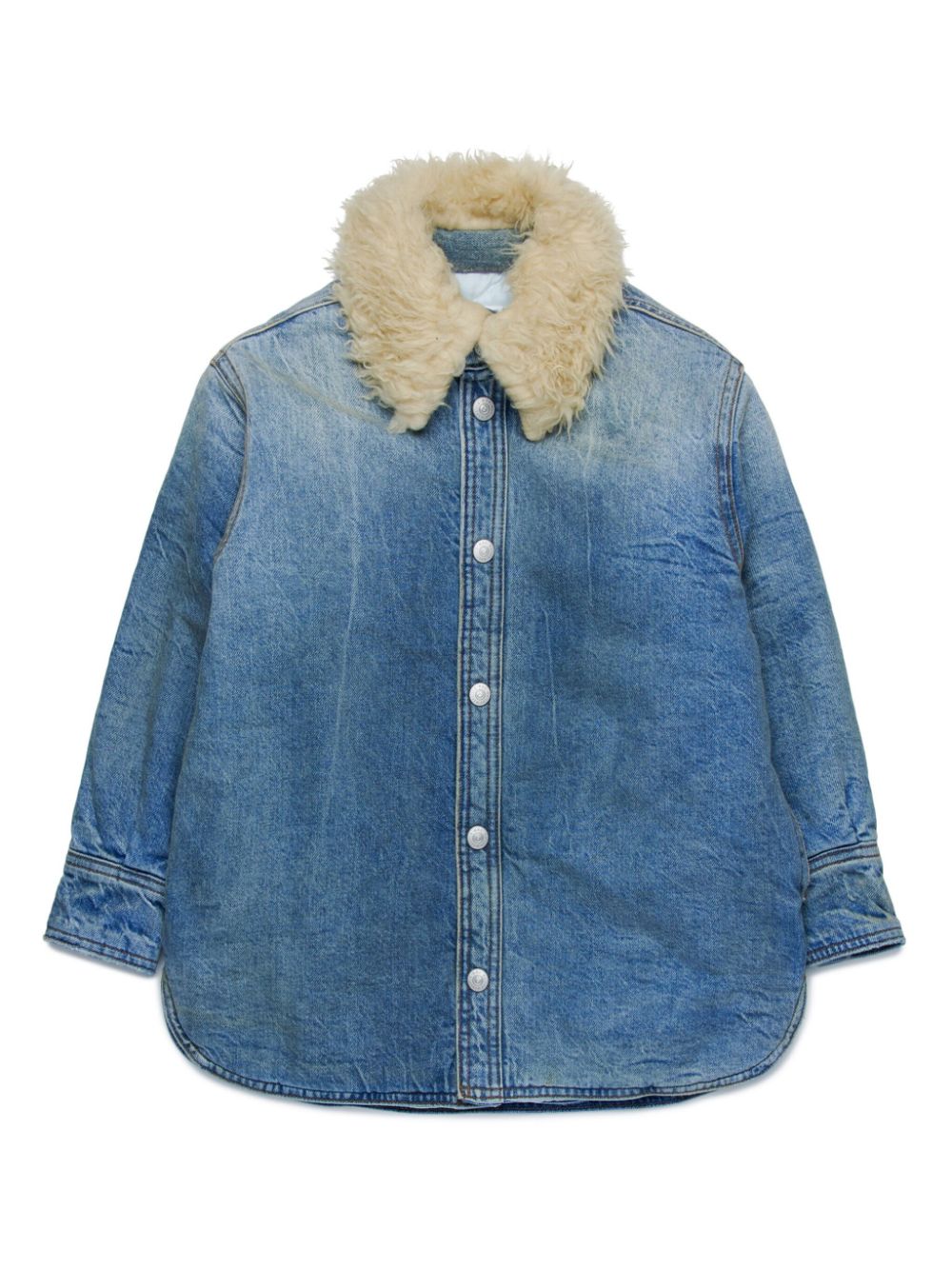 Faux-fur collar denim jacket - Blue
