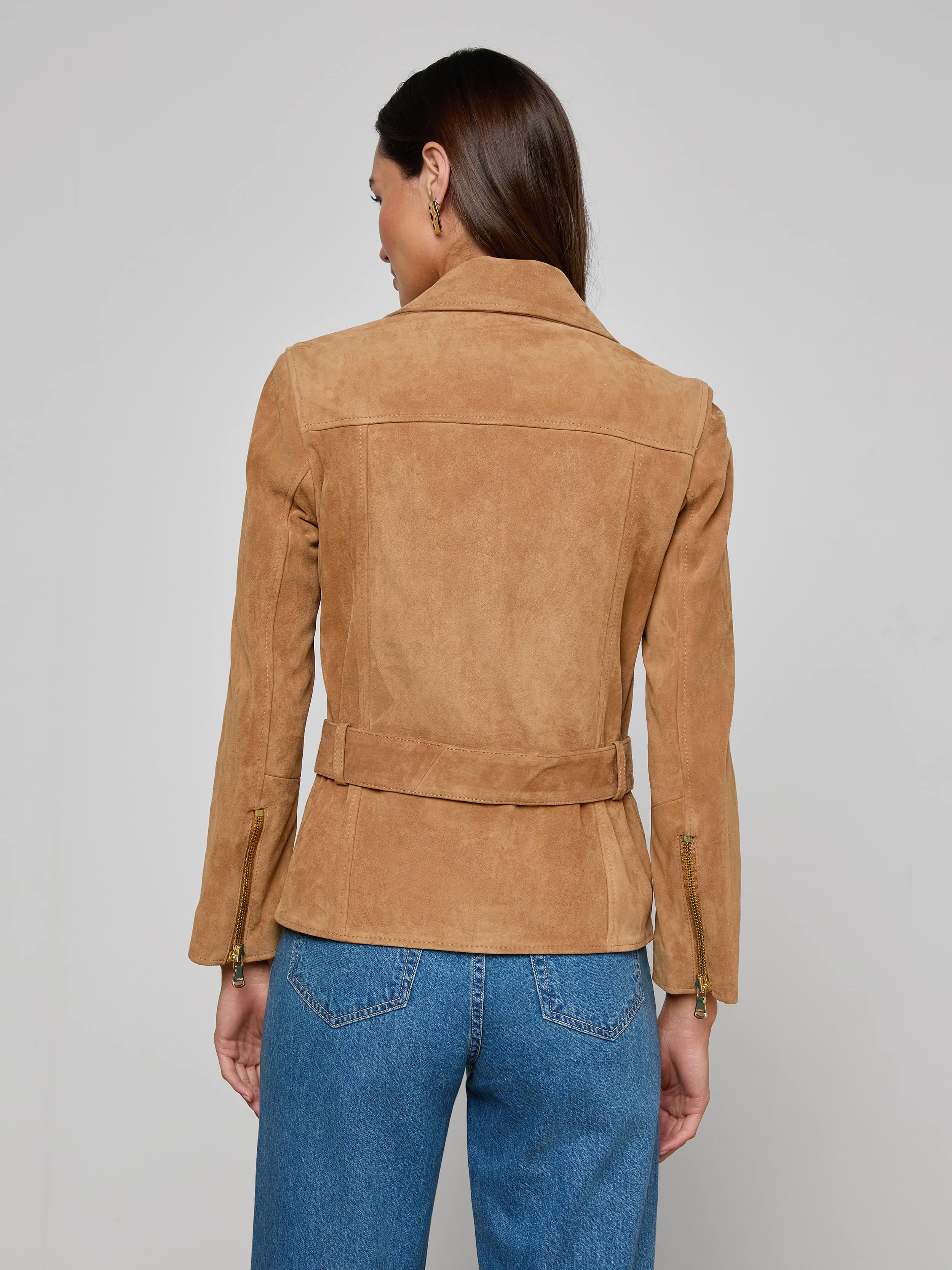 Dinah Suede Biker Jacket In Dark Chai Latte