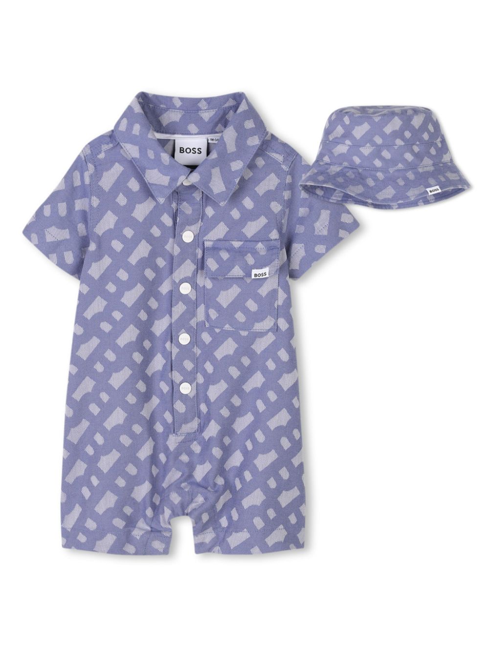 Monogram-pattern romper set - Blue