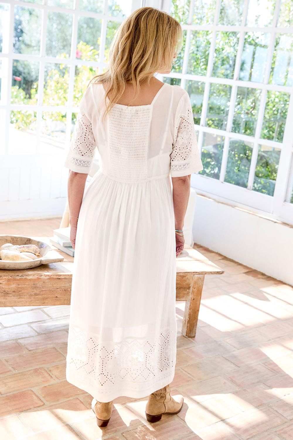 Cotton Traders Women's Broderie Maxi Dress in White
