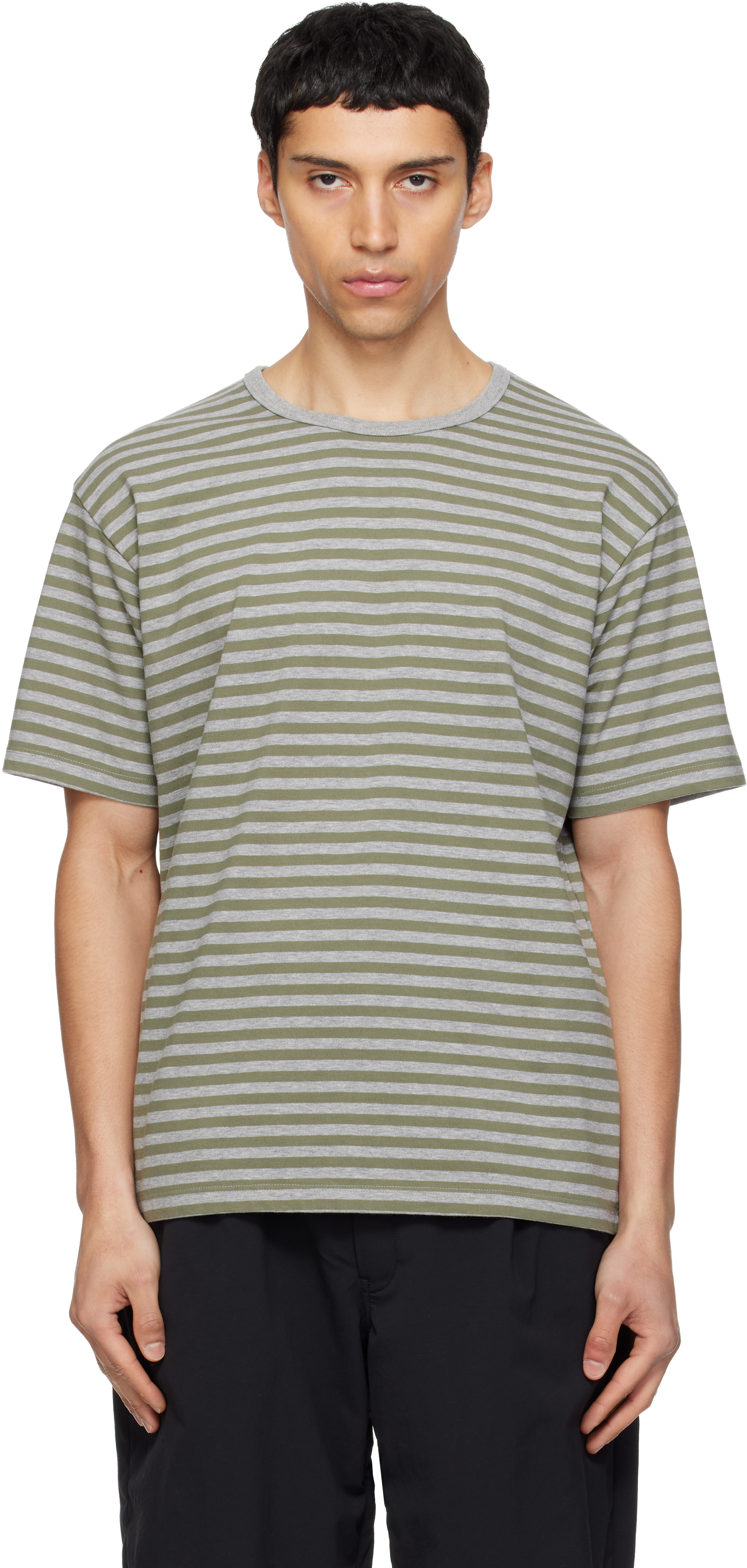 Khaki & Gray COOLMAX Stripe Jersey T-shirt
