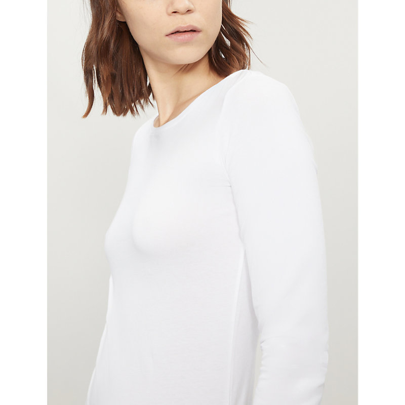 Womens White Essential Long Sleeve Stretch-cotton top