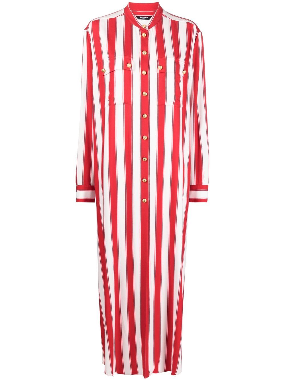 Balmain band-collar striped shirt dress - Red