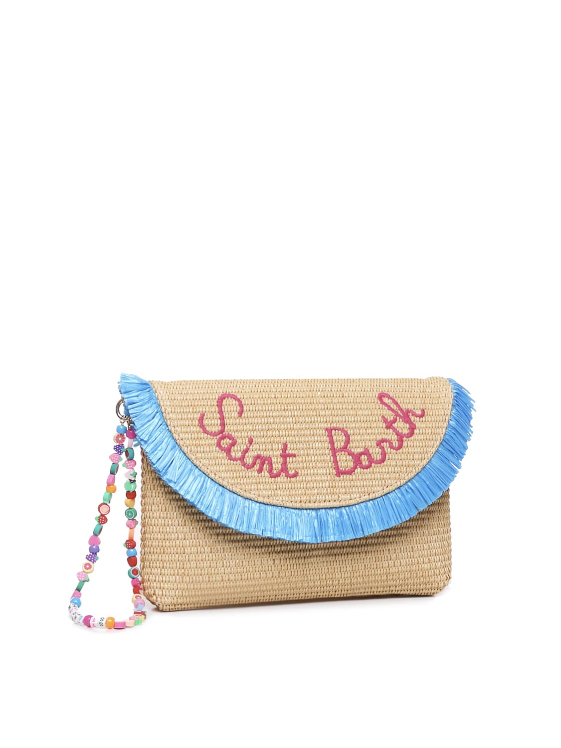 Straw Handbag With Fringes And Fruits