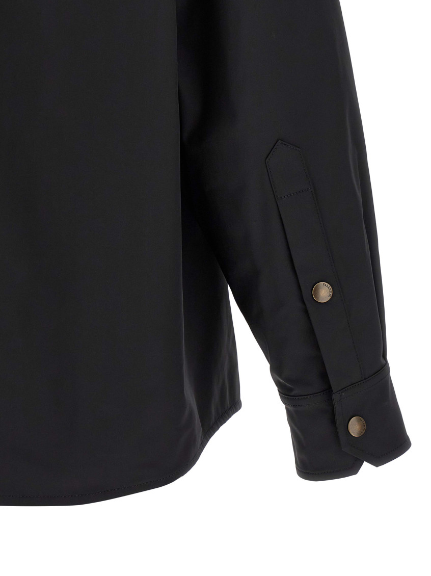 Black Solid Shirt Collar Jacket