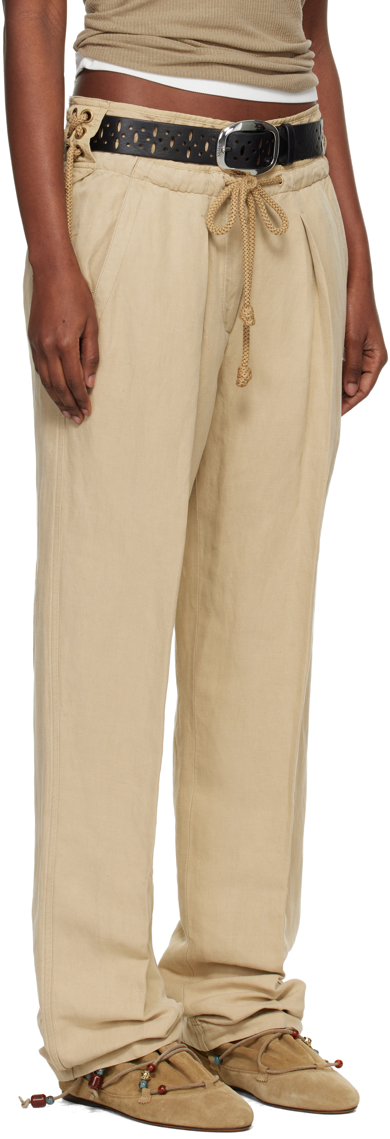 Beige Sharon Linen Silk Trousers