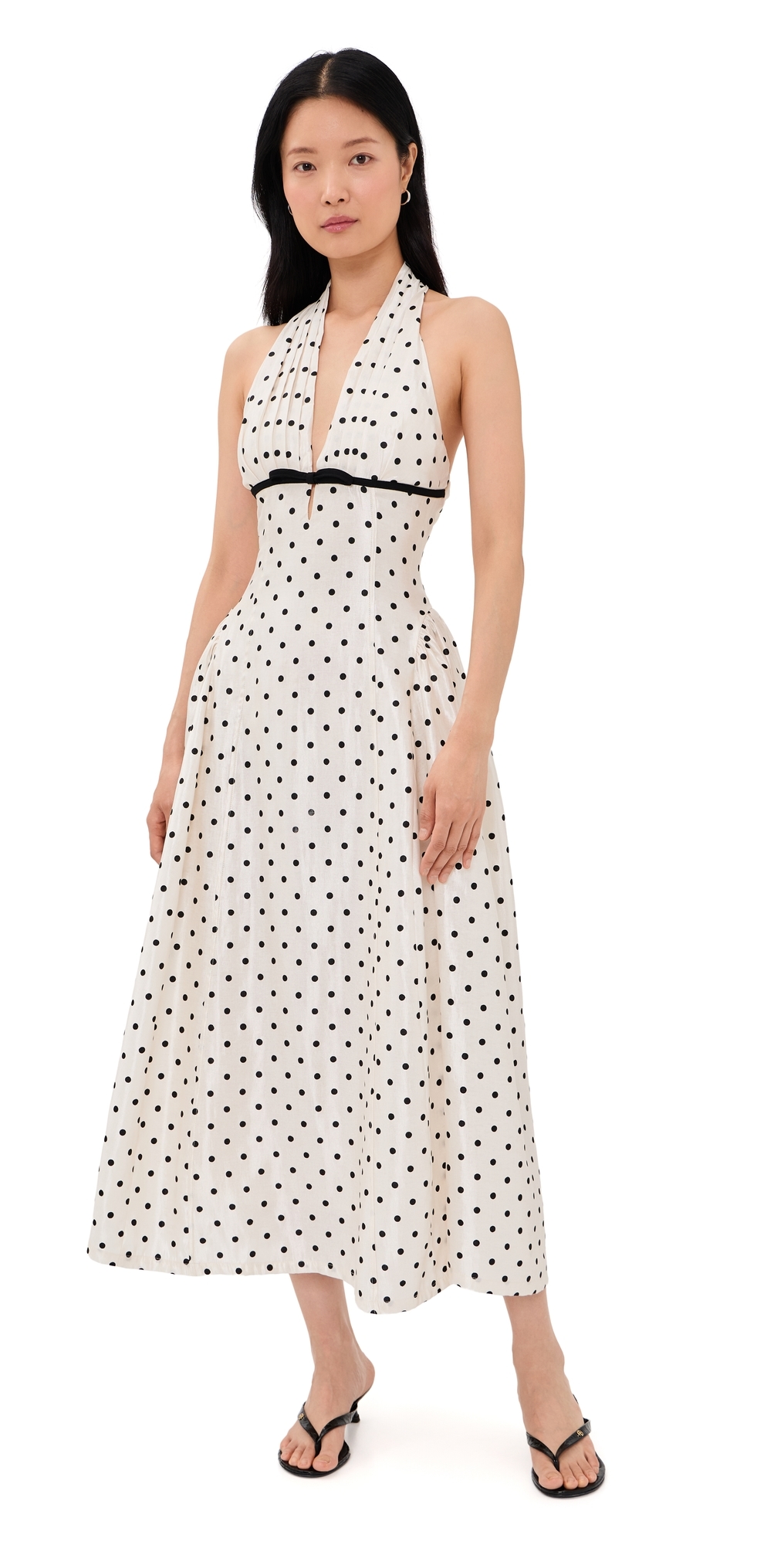 Halter Neck Polka-Dot Maxi Dress Off White