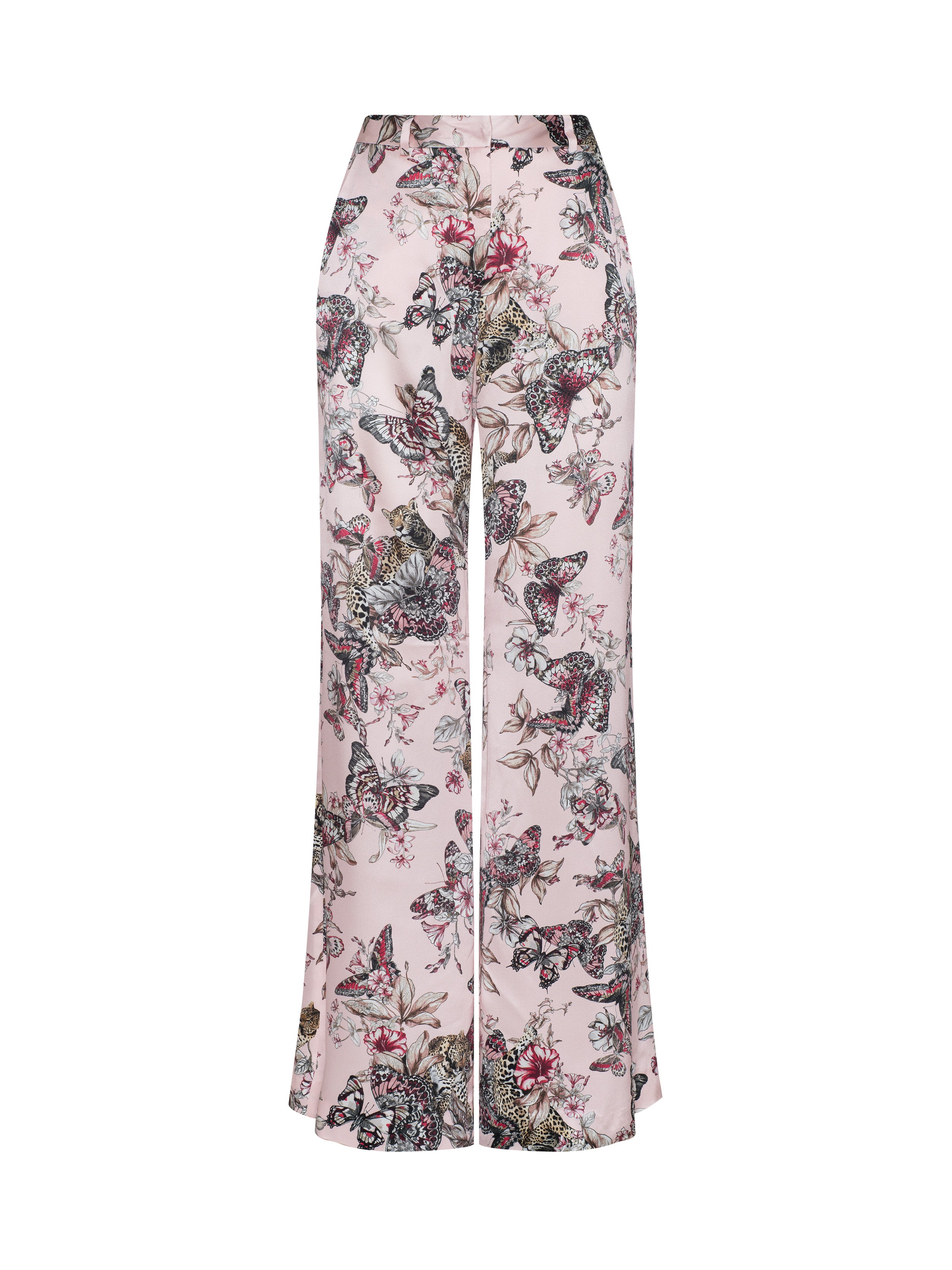 Pilar Silk Wide-Leg Pants In Light Nectar Pink Small Multi Butterfly Jungle