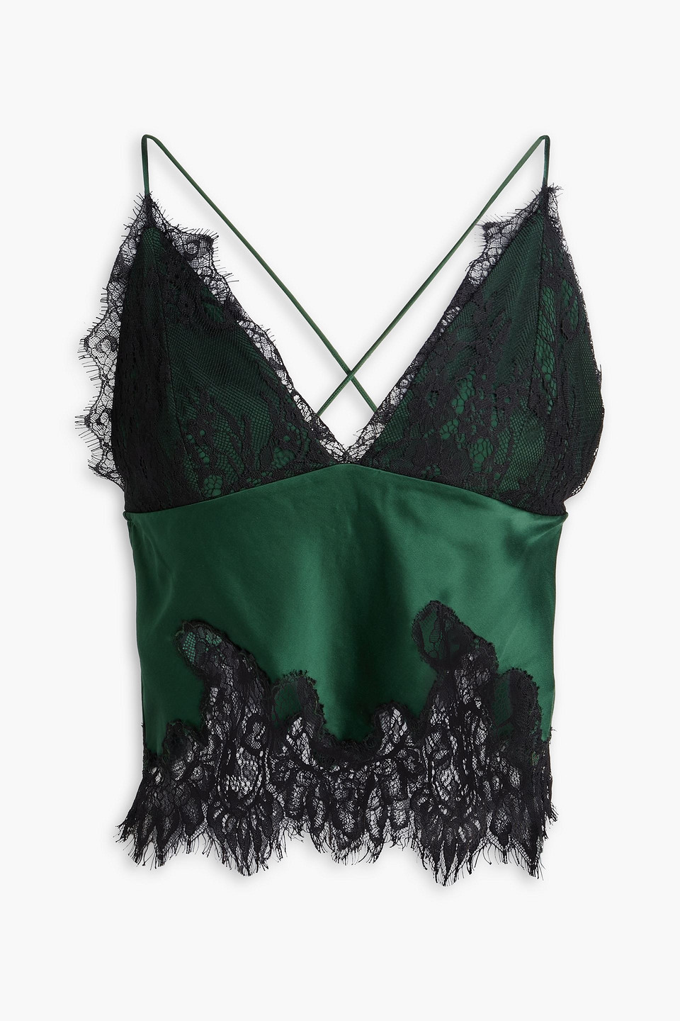 Alice Olivia - Claudia lace-paneled crepe de chine camisole - Green - US 4