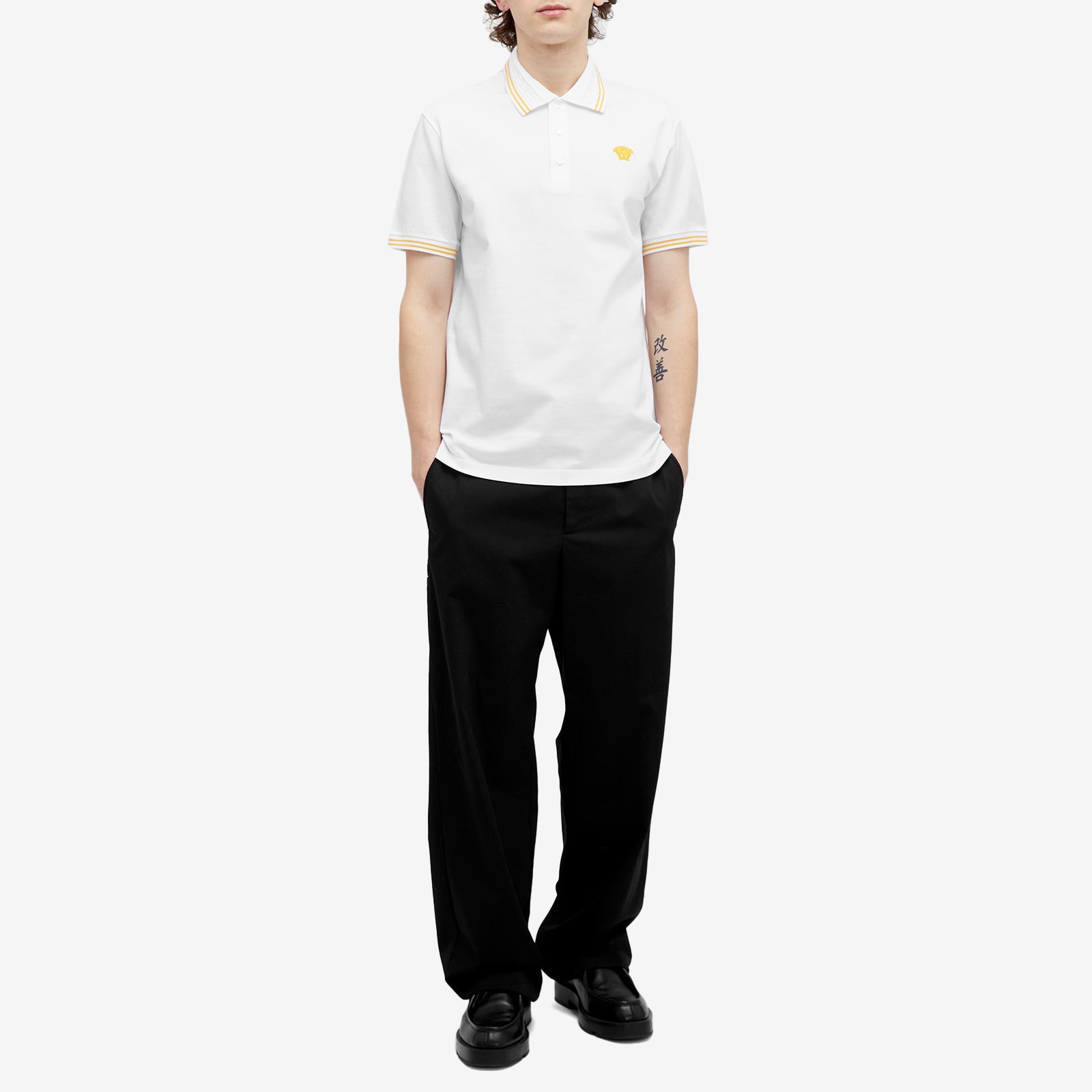 Men's Medusa Polo Shirt in White, Size Medium 