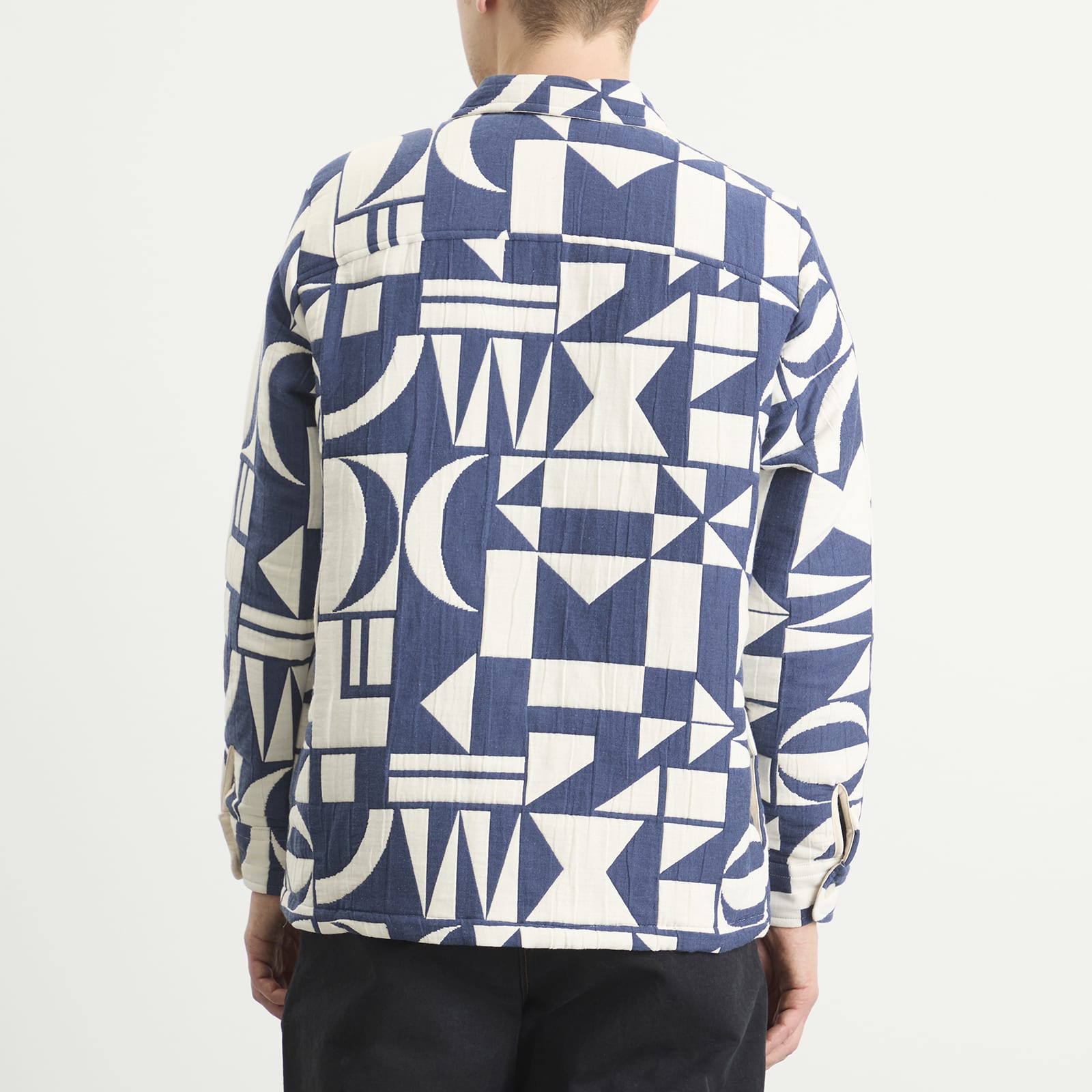 Men's Otto Geo Block Quilt Overshirt in Blue/Ecru