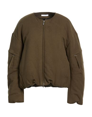 Woman Jacket Military green Size L Cotton, Elastane
