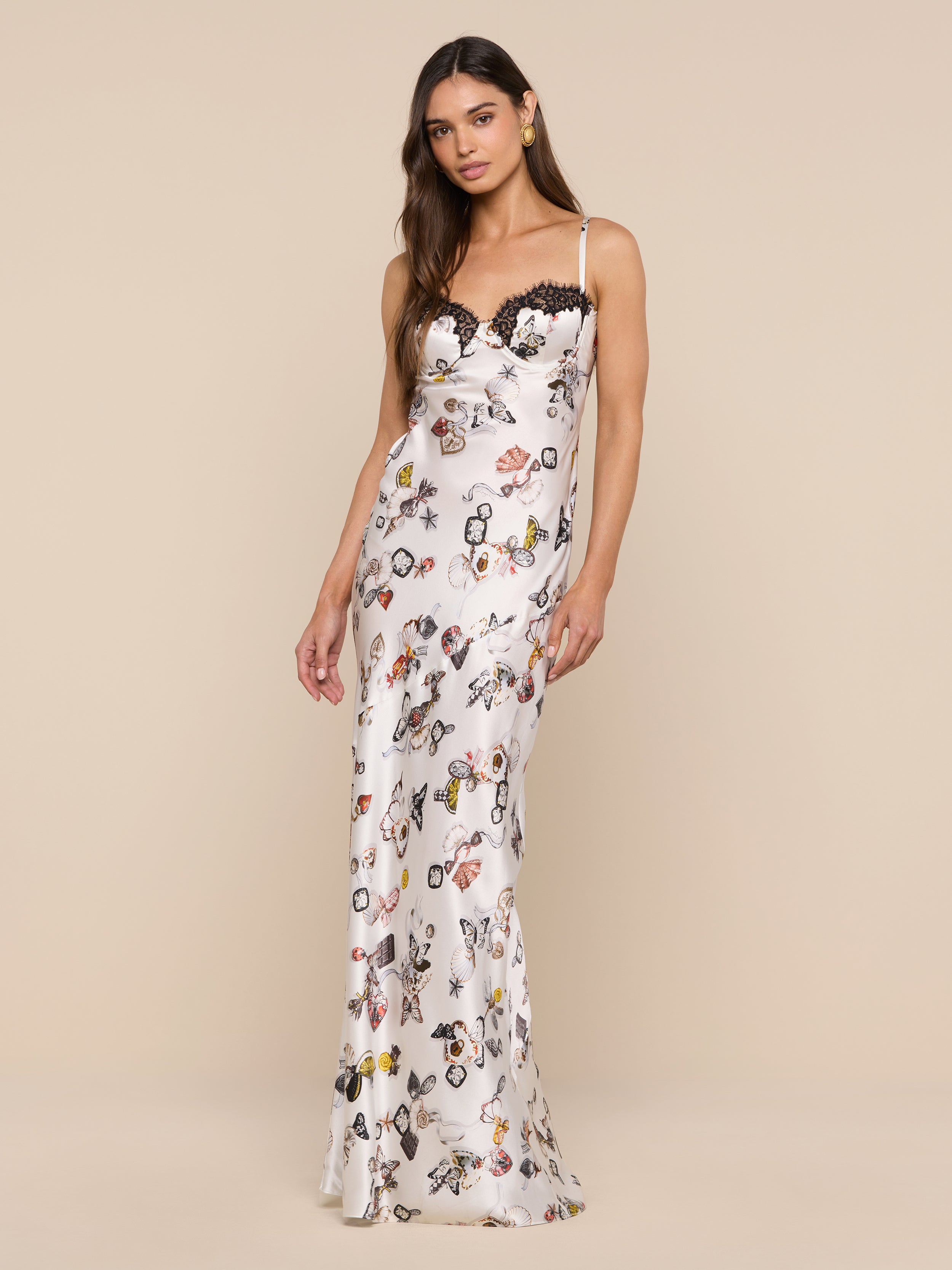 Sayla Silk Gown In Ecru Multi Lock Butterfly