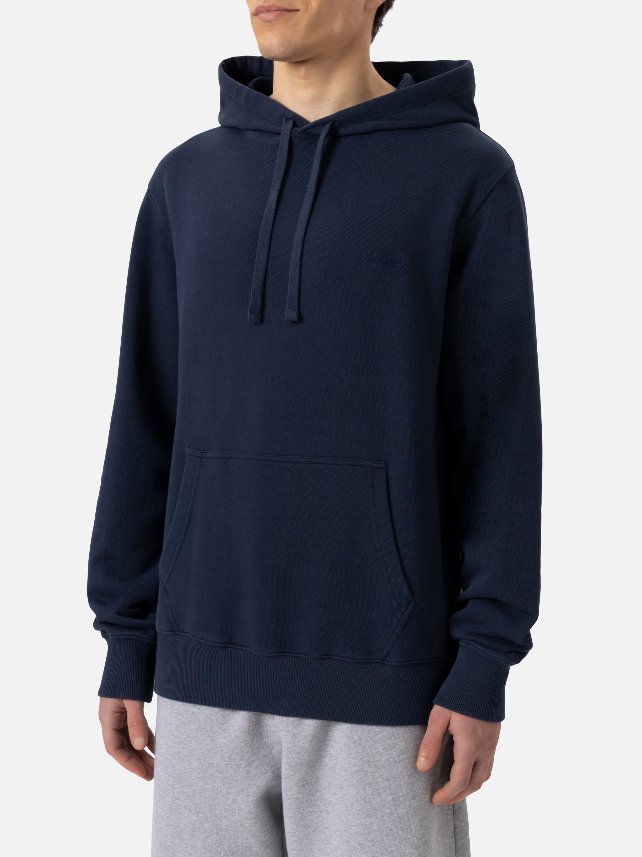 Cotton Hooded Sweatshirt Manhattan With St. Barth Embroidery Blue - Men