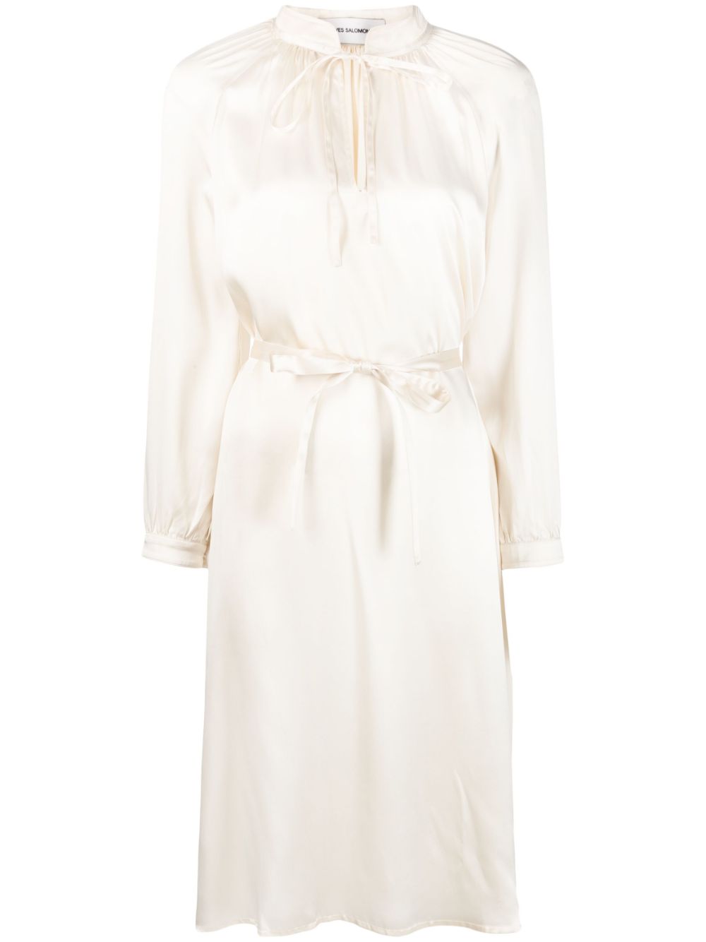 Long-sleeve wraparound silk dress - Neutrals