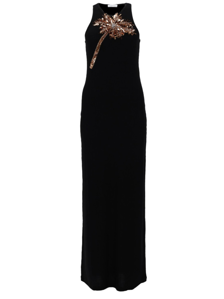 Black Embellished Round Neck Maxi Dress