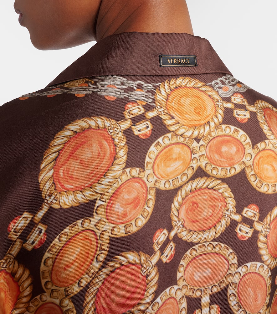 Printed cropped silk twill shirt