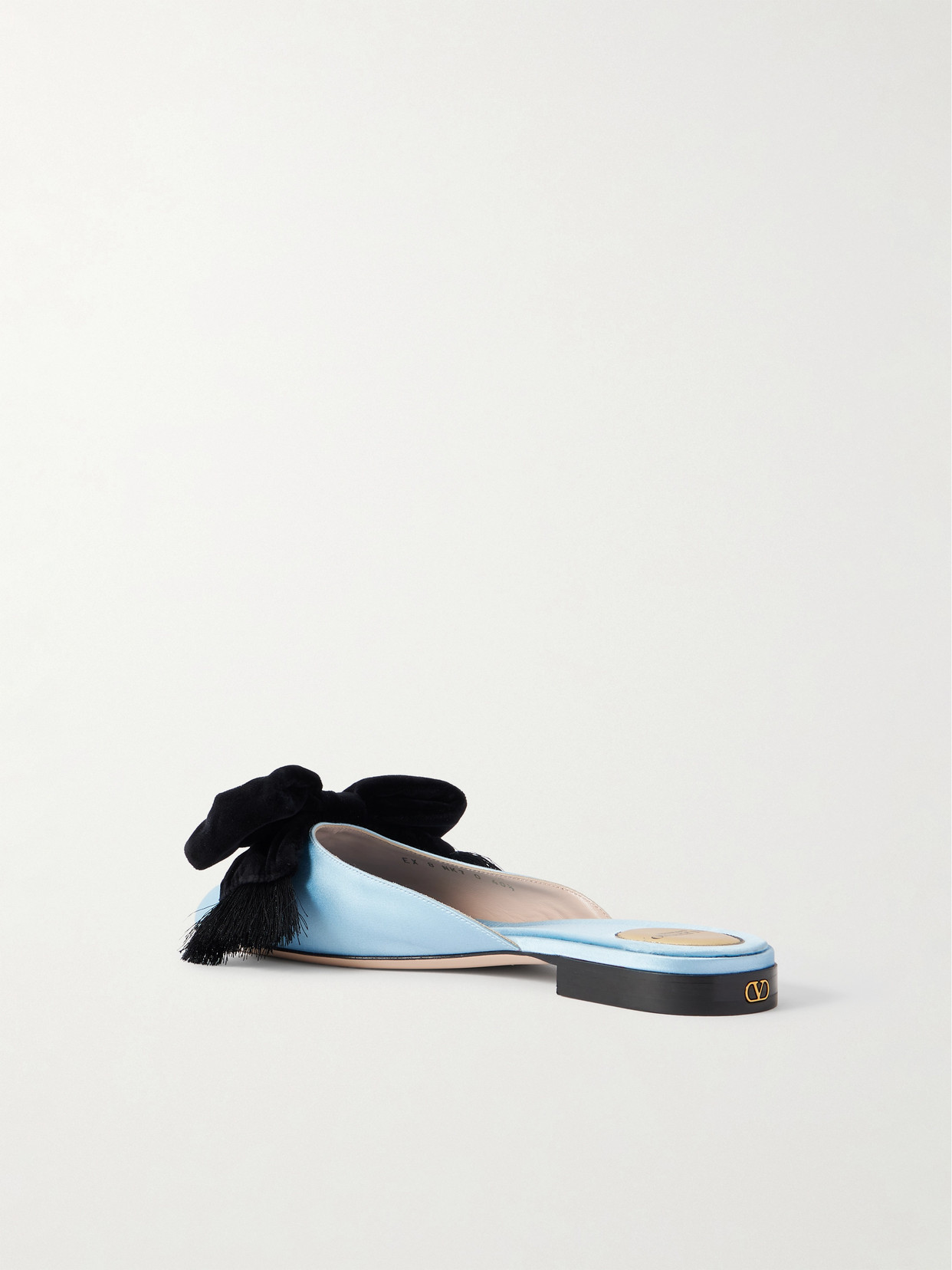 Reinette Bow-embellished Velvet-trimmed Satin Mules - Blue