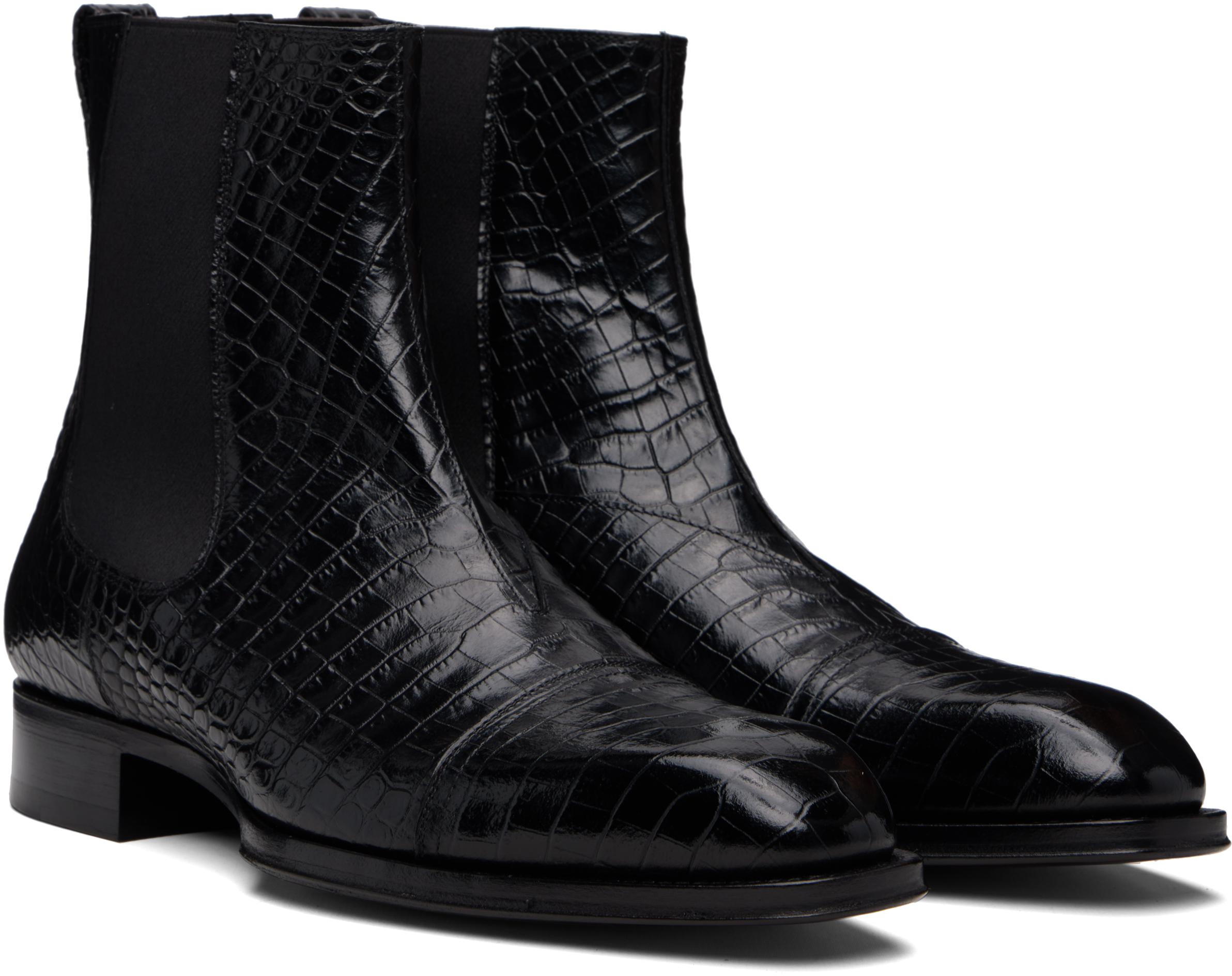 Black Shiny Printed Croc Elkan Chelsea Boots