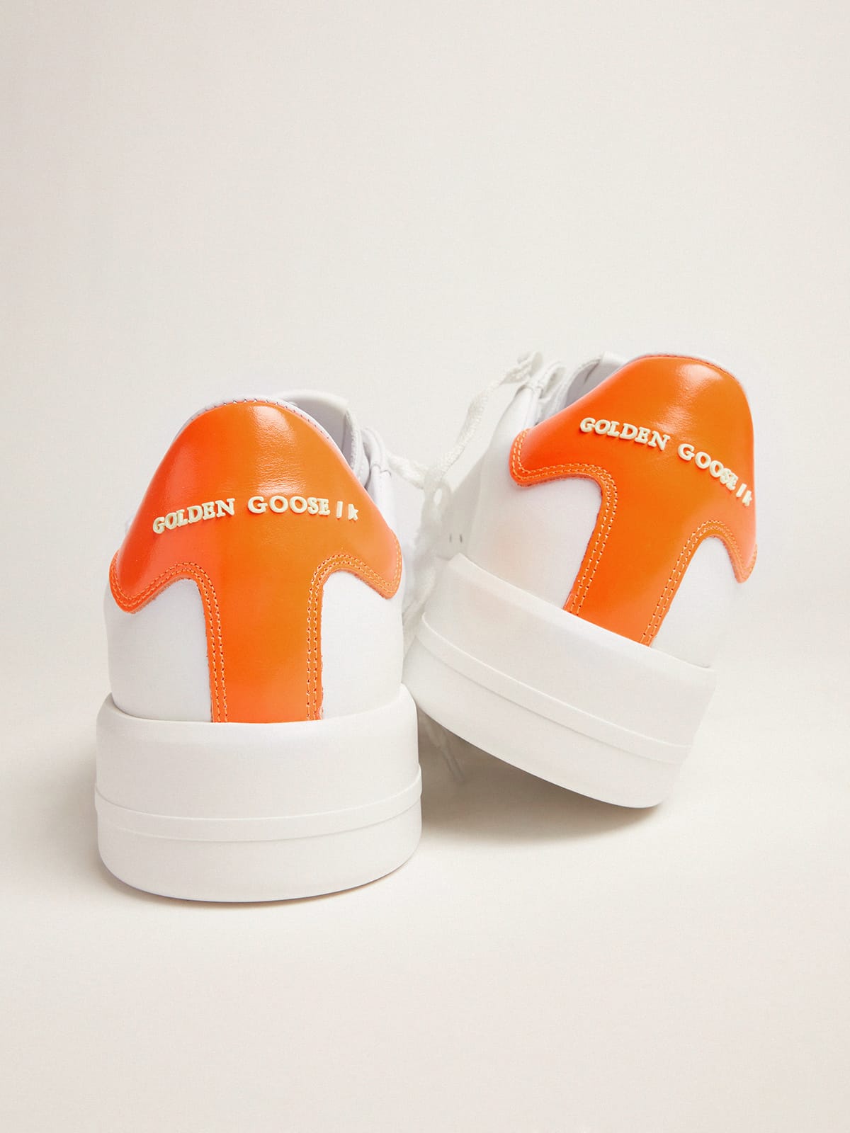 Golden Goose - White Purestar Sneakers With Fluorescent Orange Heel Tab, Man