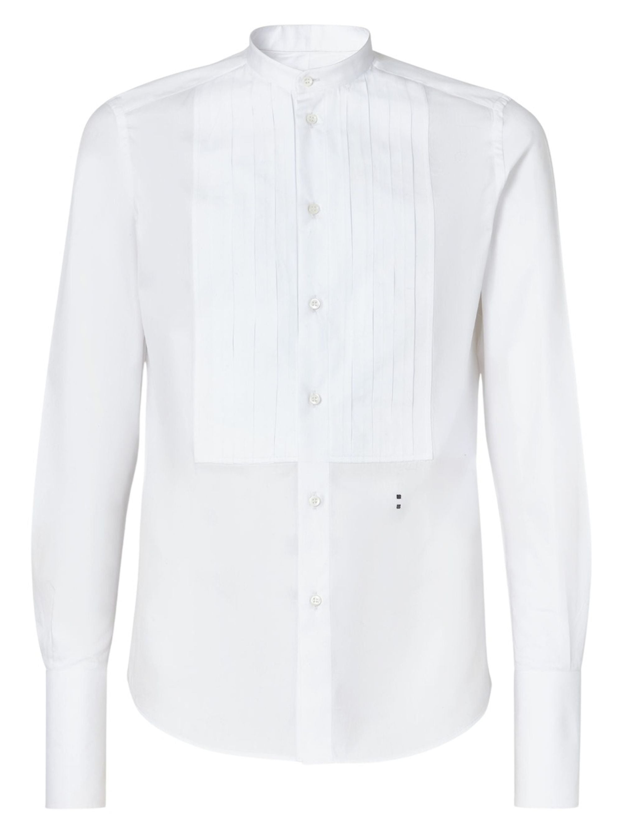 Slim Fit Cotton Shirt with Contrast Topstitching, Embroidered Detail & Mandarin Collar