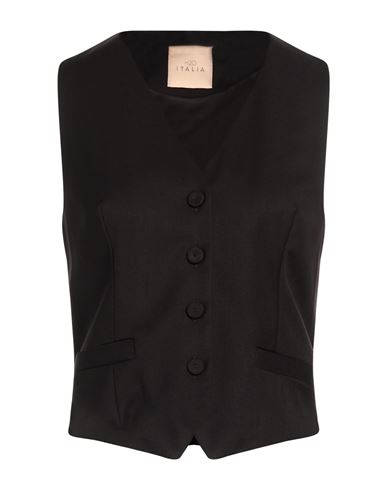 H2o Italia Woman Tailored Vest Black Size 4 Polyester, Viscose, Elastane