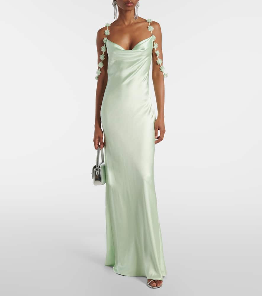 Self-Portrait Floral-appliqué satin gown