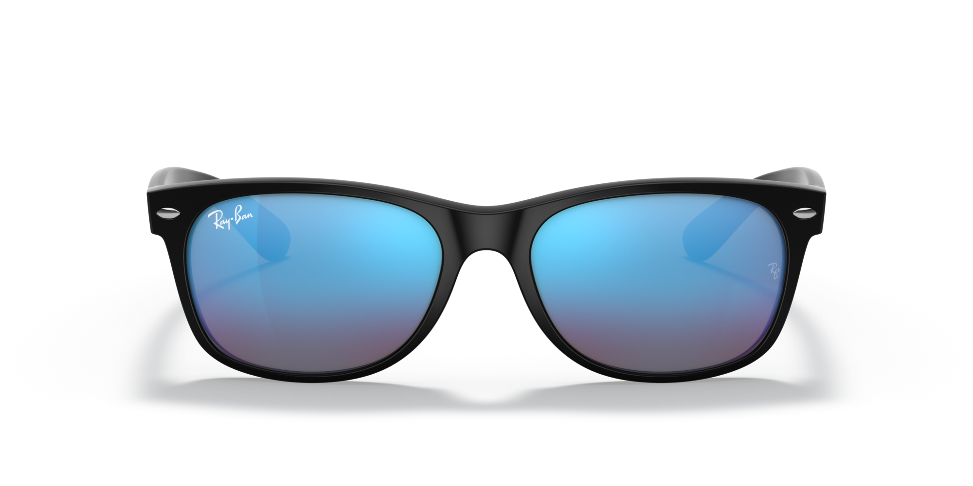 Ray - Ban Unisex Ray - Ban RB2132 NEW WAYFARER 622/17 Sunglasses Injected Black Blue Squared Normal Mirror