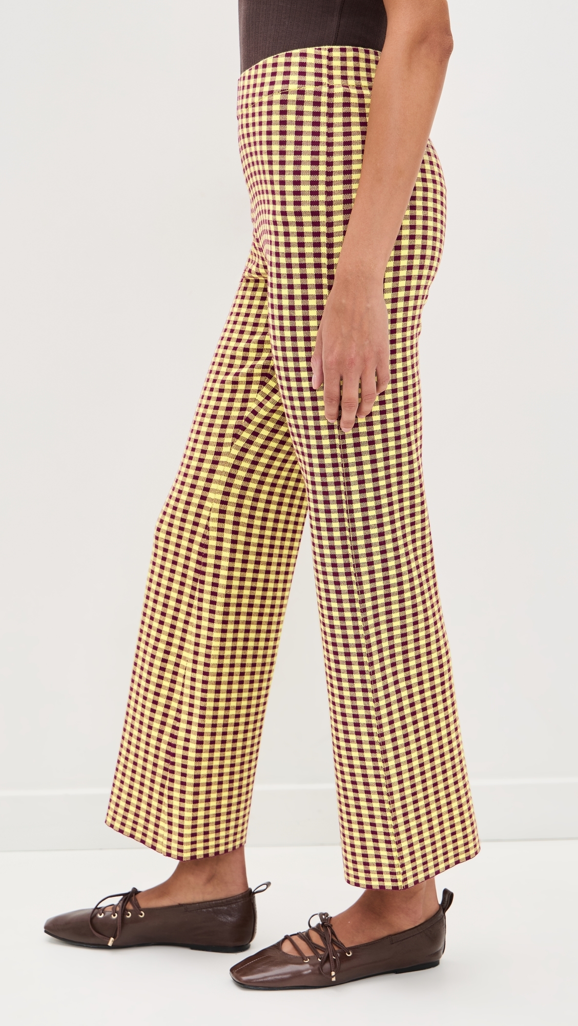 Gingham Flare Pants Burgundy/Citrine