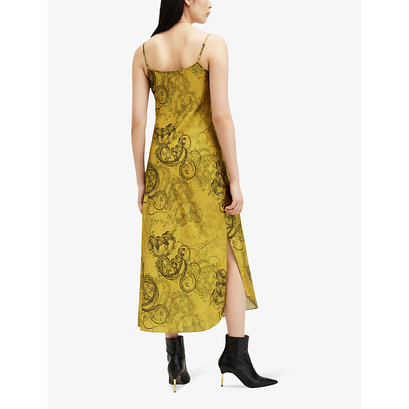 Womens Hele Gold Ye Tiana V-neck Sleeveless Stretch Recycled-polyester Midi Dress 12