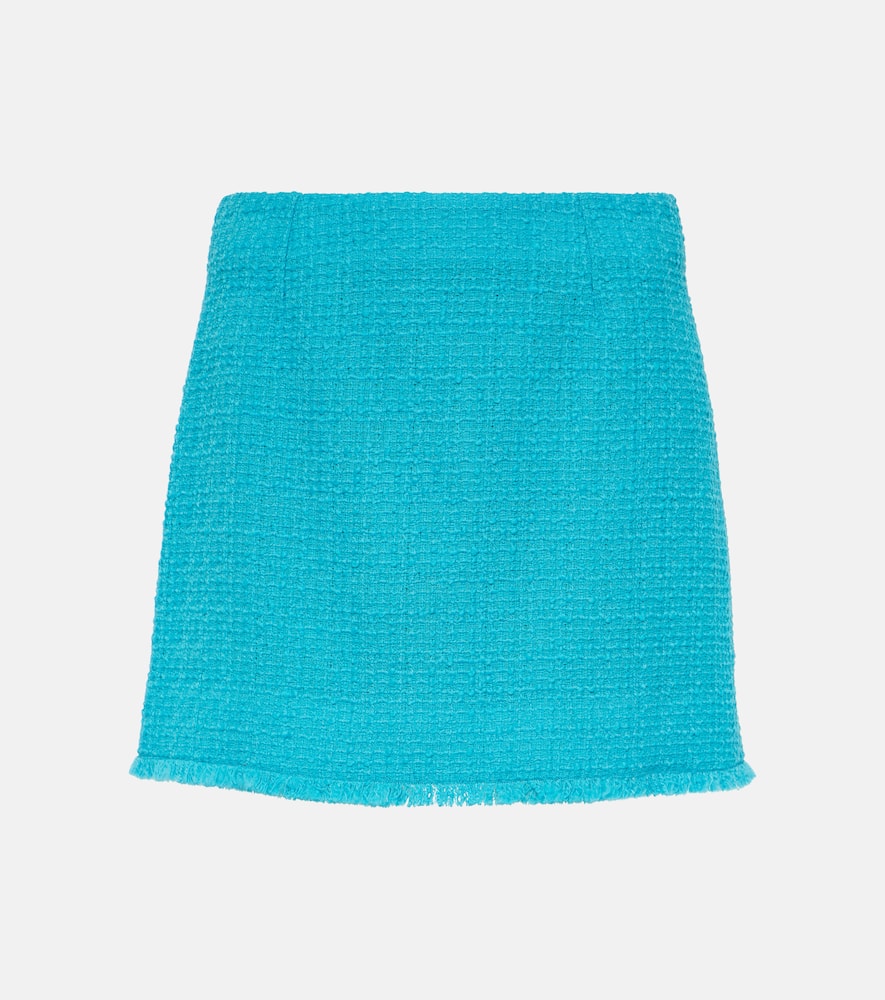 Fringed wool-blend tweed miniskirt