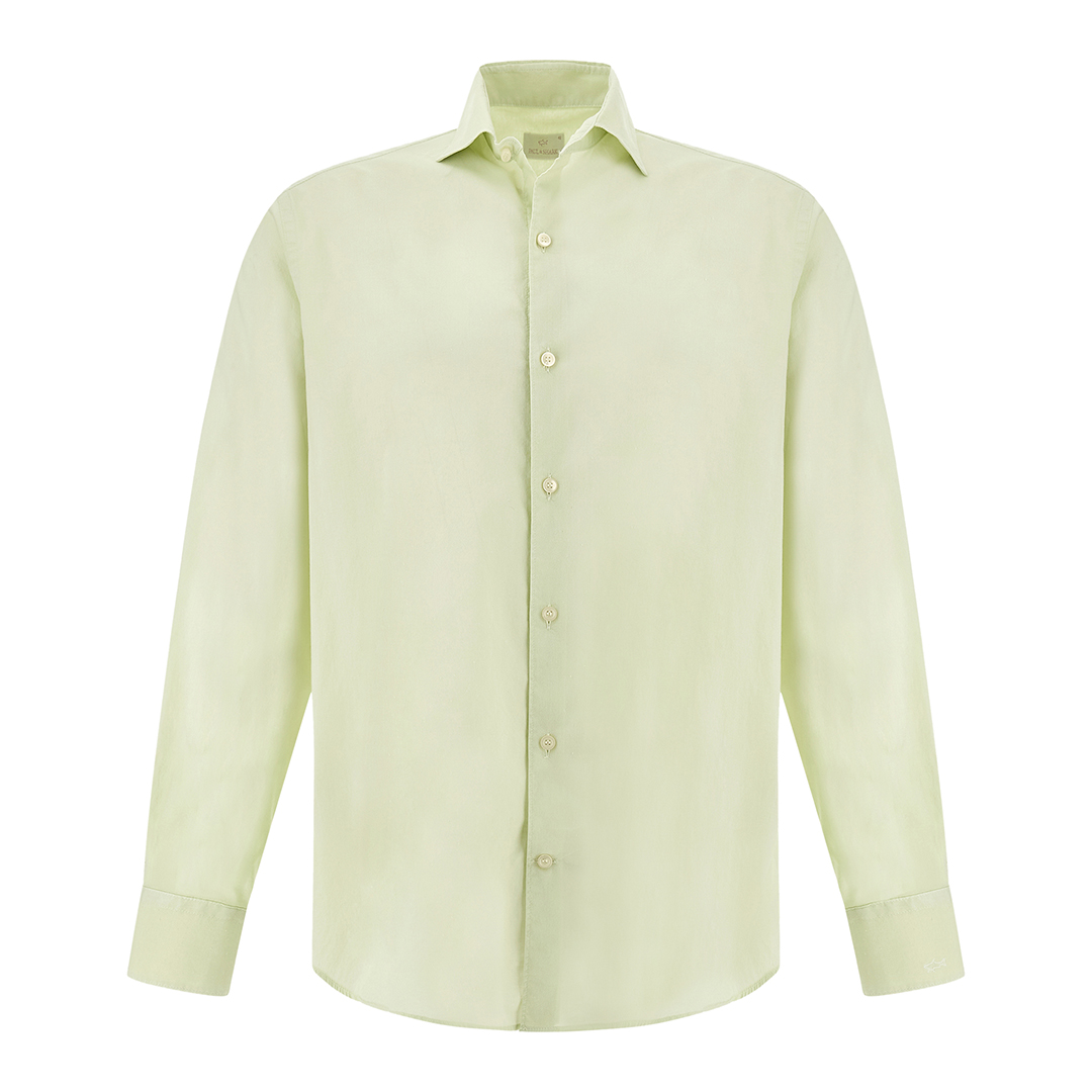 Garment‑dyed cotton voile shirt, Man, Meadow Mist