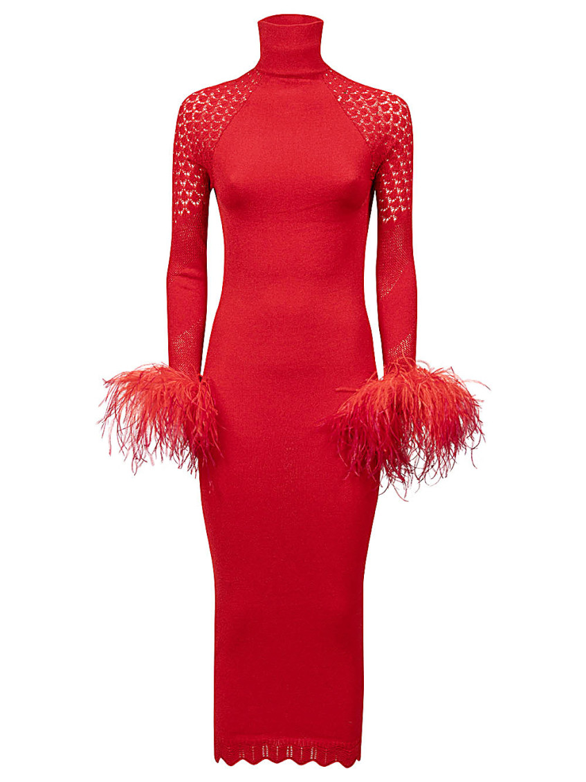 Red Red High Neck Midi Knit Dress