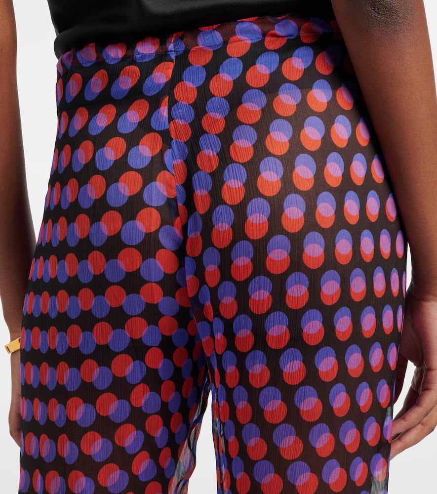 Polka-dot silk straight pants