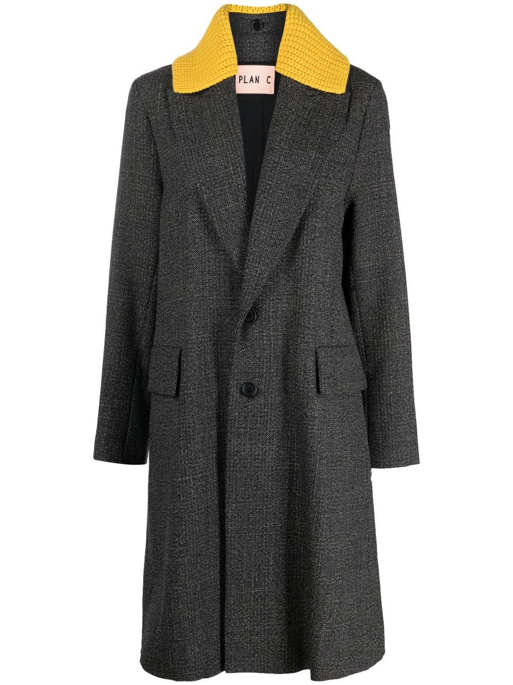 Rib-knit collar single-breasted coat - Grey