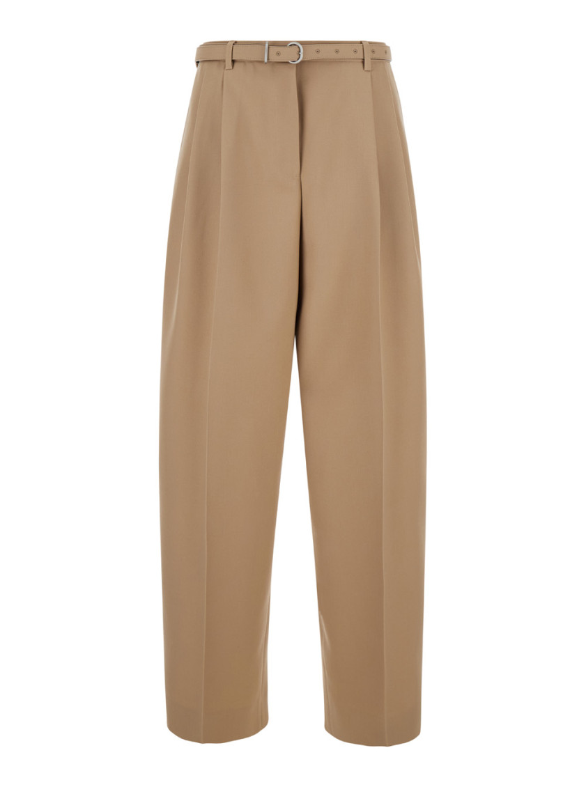 Beige Gabardine belt pants