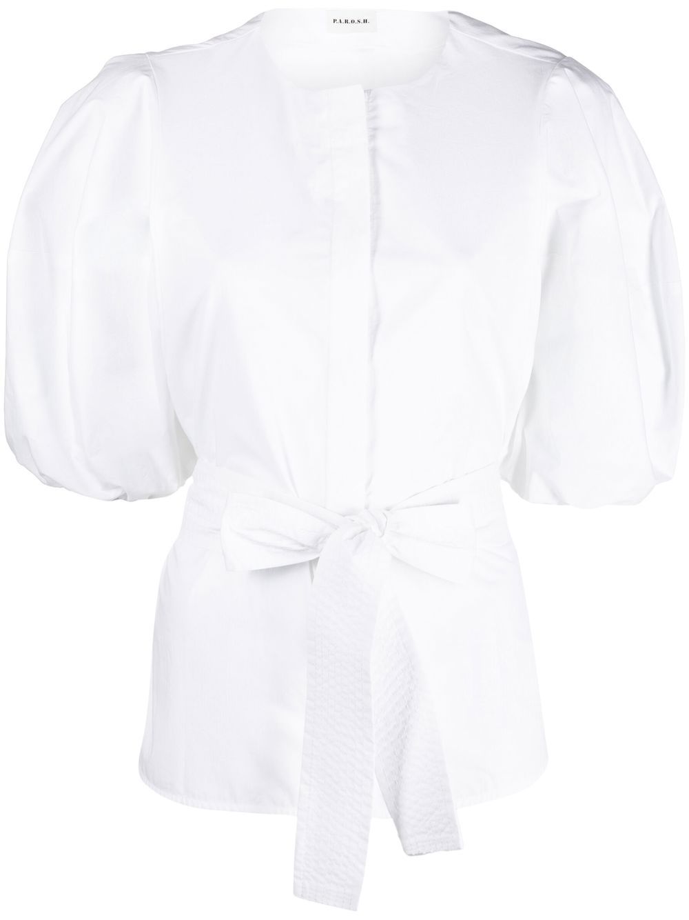 Puff-sleeve belted shirt - White