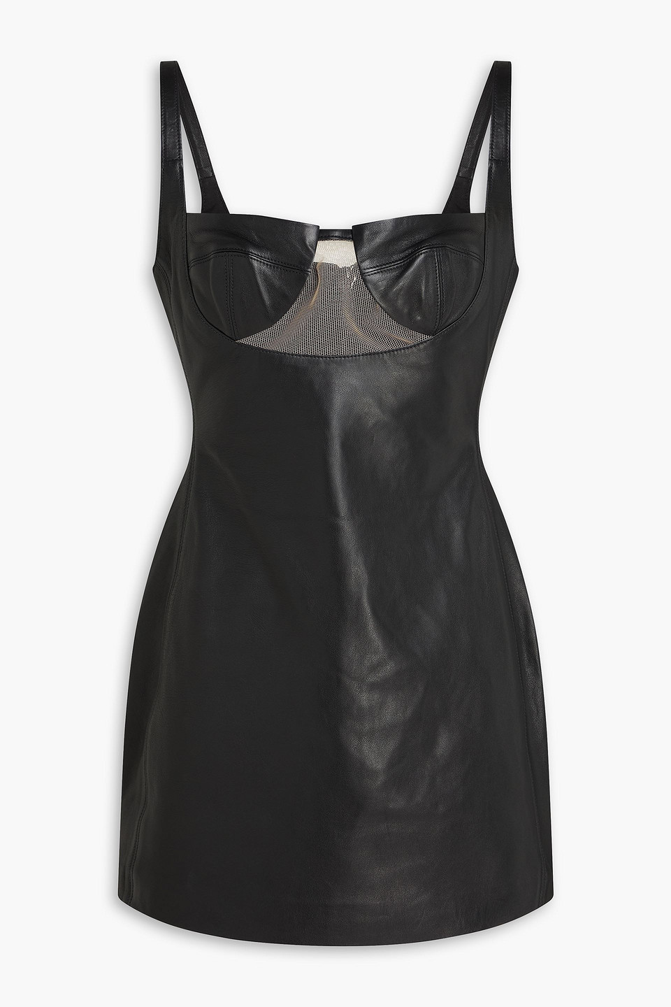 Tulle-trimmed leather mini dress - Black - UK 10