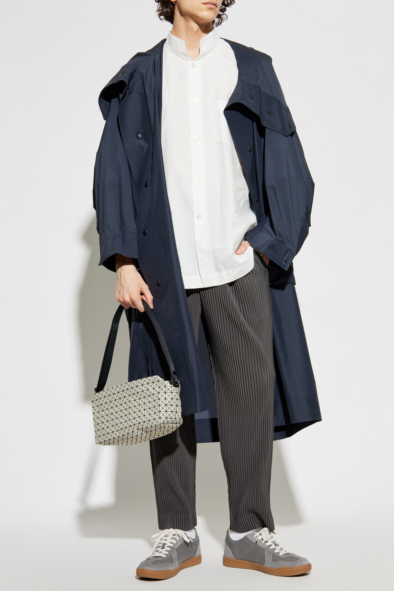 Homme Plissé Issey Miyake Coat With Collar, Men's, Navy Blue