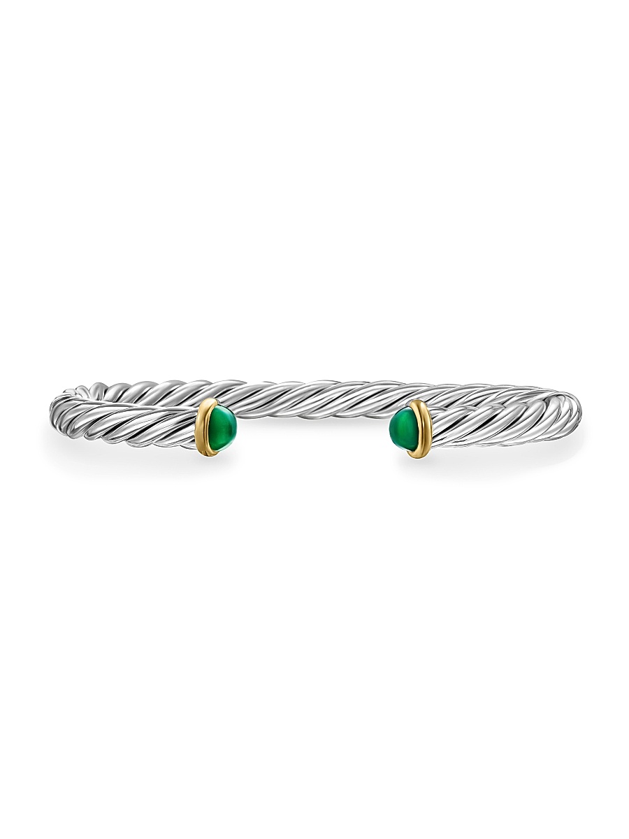 Men's Cable Cuff Bracelet in Sterling Silver - Green Onyx