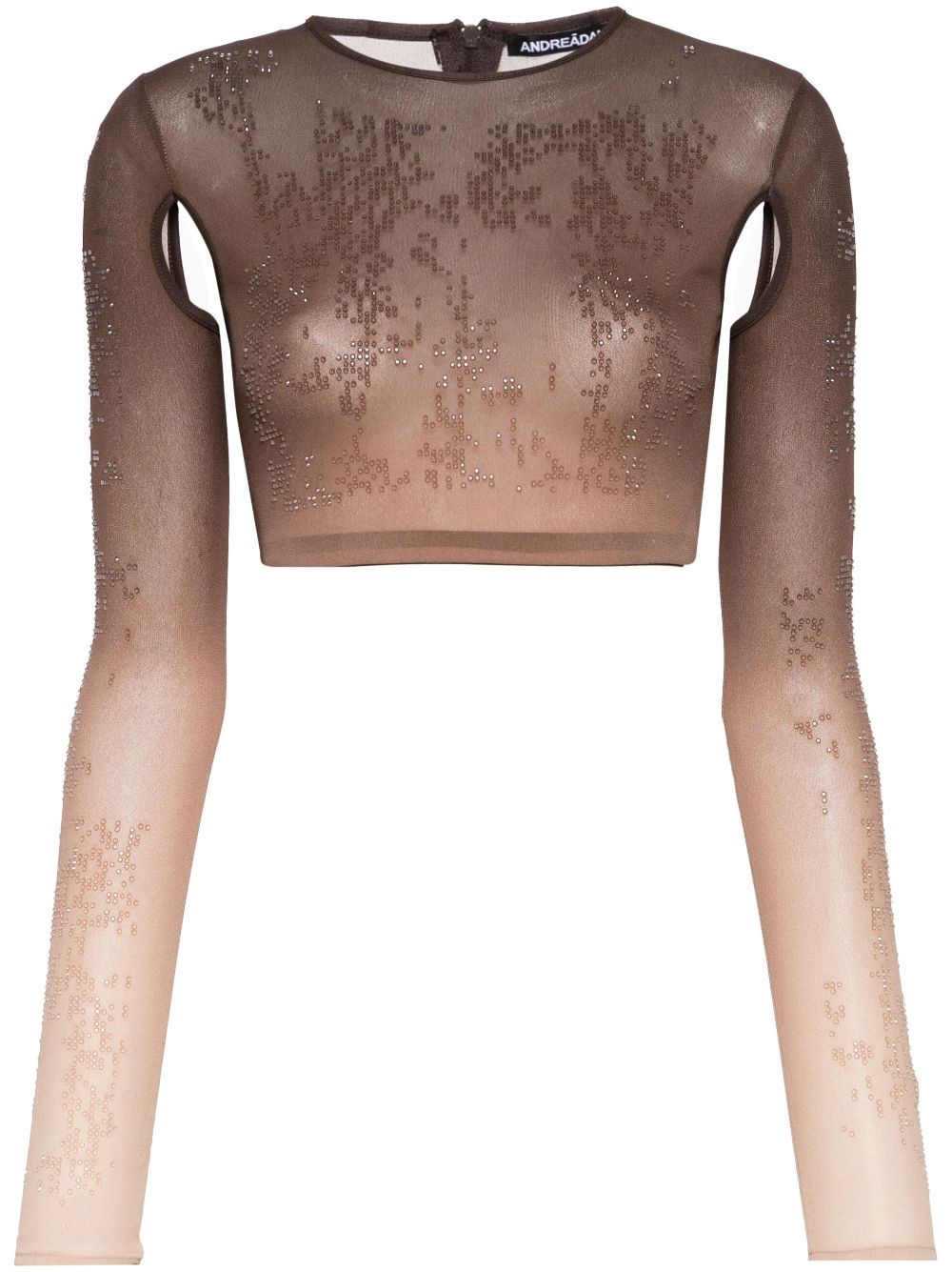Rhinestone-embellished ombré crop top - Brown