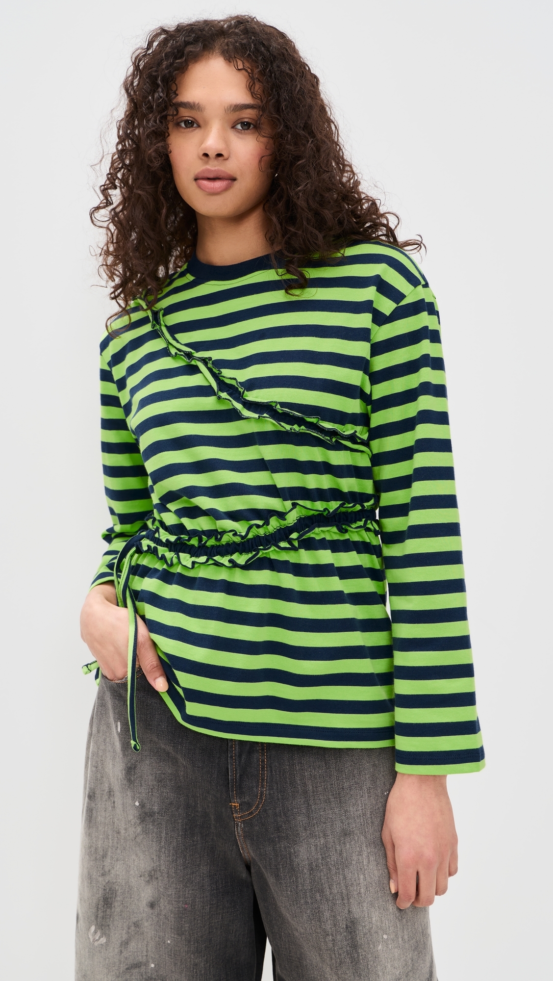 Prudie Ruffle Long Sleeve Tee Lime
